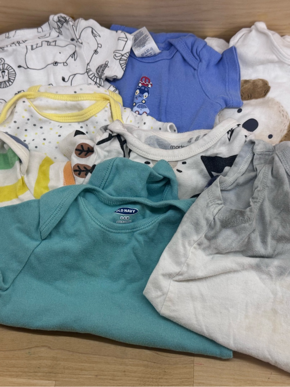 Simple Baby One-Piece Bodysuits in Rainbow Stripe, Teal, White, Blue